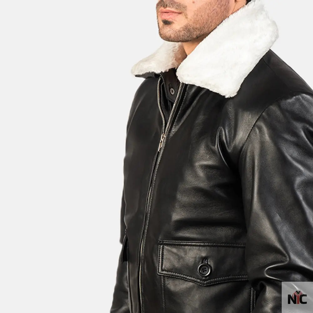 Airin G-1 Black & White Leather Bomber Jacket Clanton Jacket