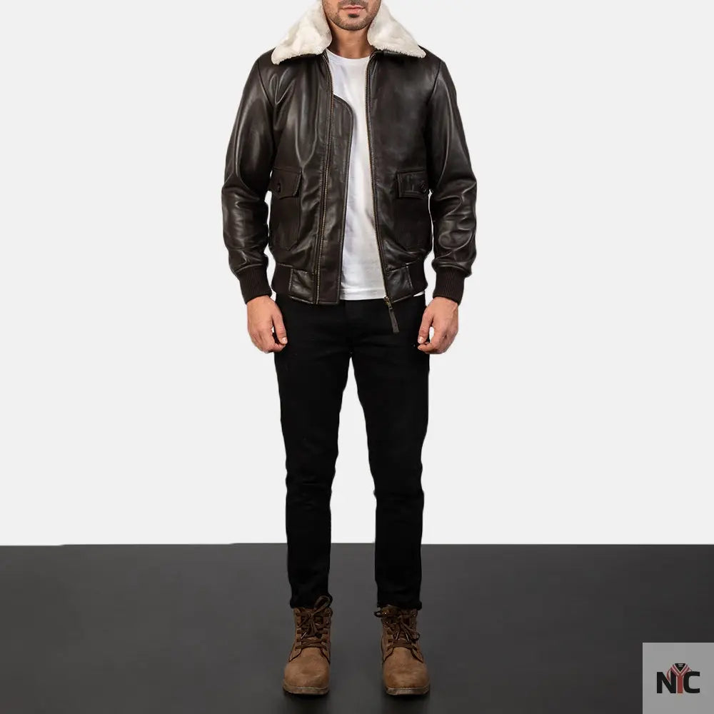 Airin G-1 Brown Leather Bomber Jacket Clanton Jacket