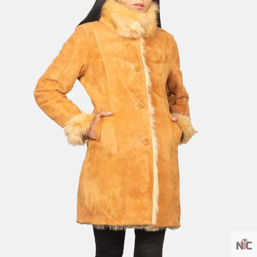 Erica Shearling Beige Leather Coat Shopotiny