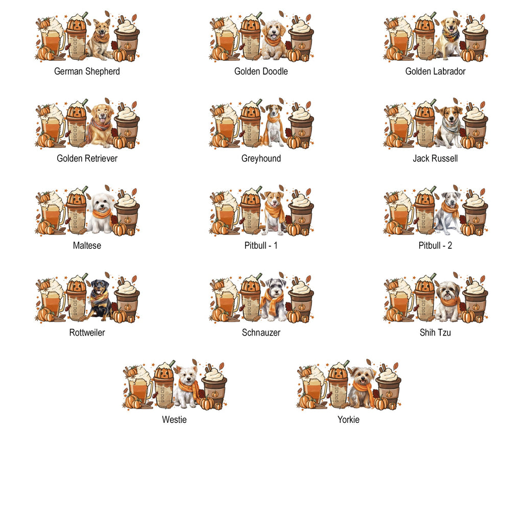 Autumn Dogs and Coffee, Many Breeds Available, Comfort Colors Tshirt