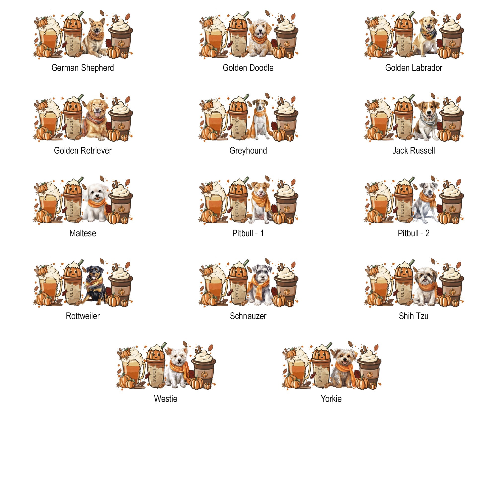 Autumn Dogs and Coffee, Many Breeds Available, Comfort Colors Tshirt