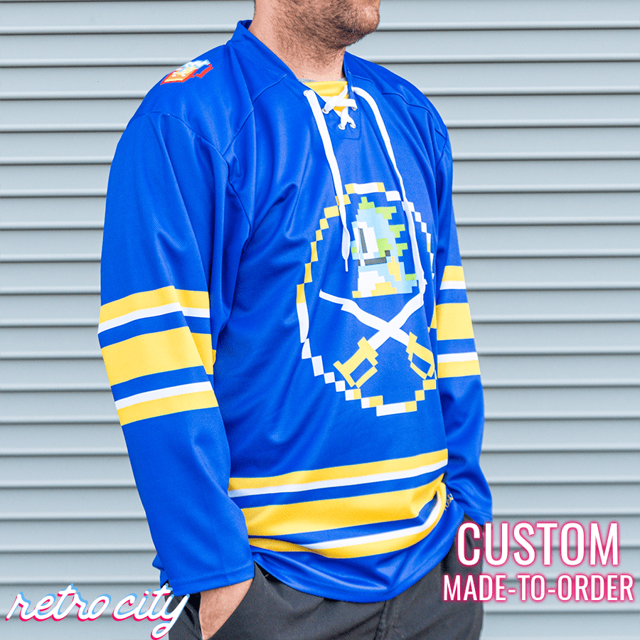 'Buffalo Bobbles' Buffalo Sabres Bubble Bobble 8-Bit Custom Hockey Jersey
