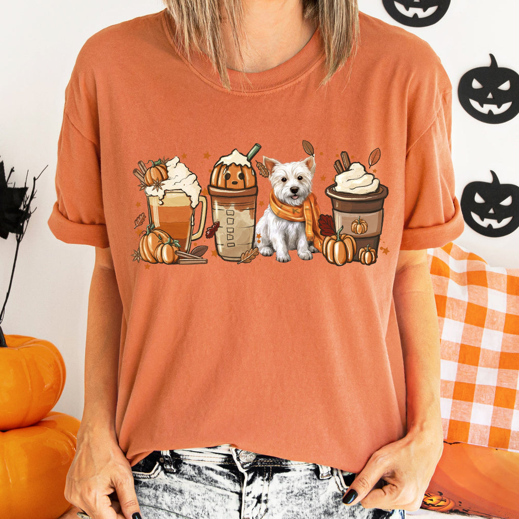 Autumn Dogs and Coffee, Many Breeds Available, Comfort Colors Tshirt