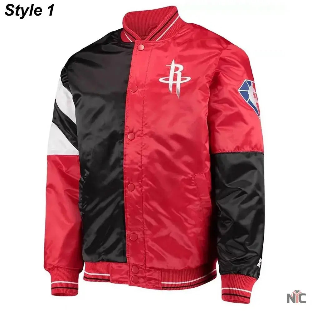 75th Anniversary Houston Rockets Leader Satin Jacket. Clanton Jacket