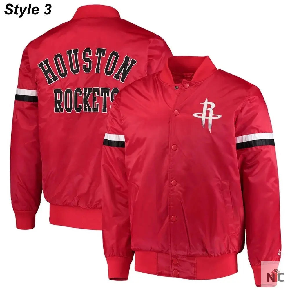 75th Anniversary Houston Rockets Leader Satin Jacket. Clanton Jacket