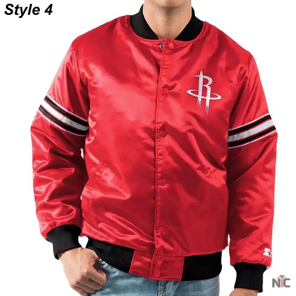 75th Anniversary Houston Rockets Leader Satin Jacket. Clanton Jacket