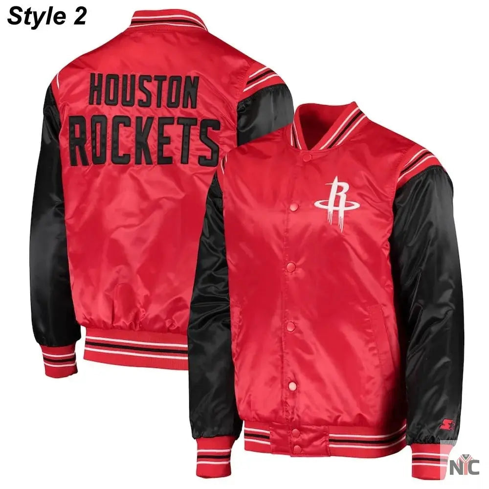 75th Anniversary Houston Rockets Leader Satin Jacket. Clanton Jacket