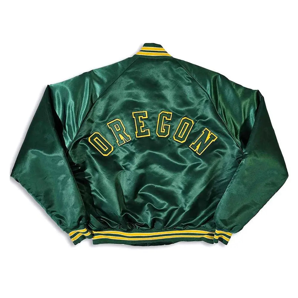 80s Oregon Ducks Green Bomber Satin Jacket Clanton Jacket