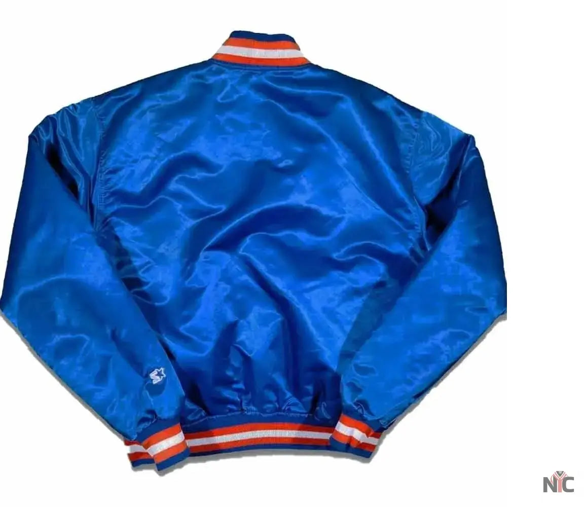 90s New York Knicks Bomber Blue Satin Jacket Clanton Jacket