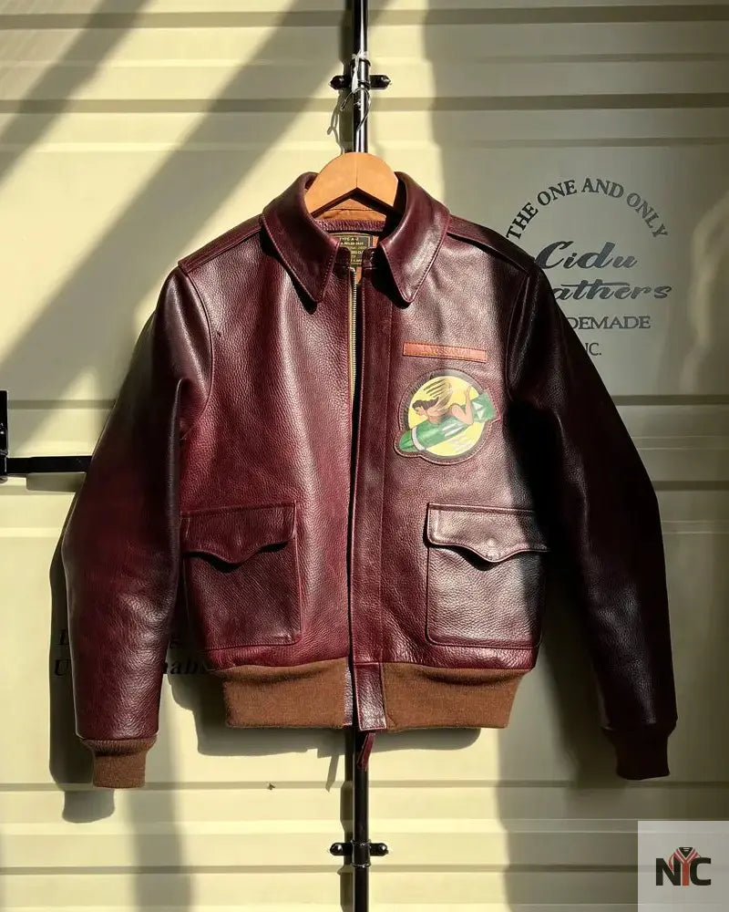 A-2 Aviator Burgundy Bomber Flight Jacket Clanton Jacket