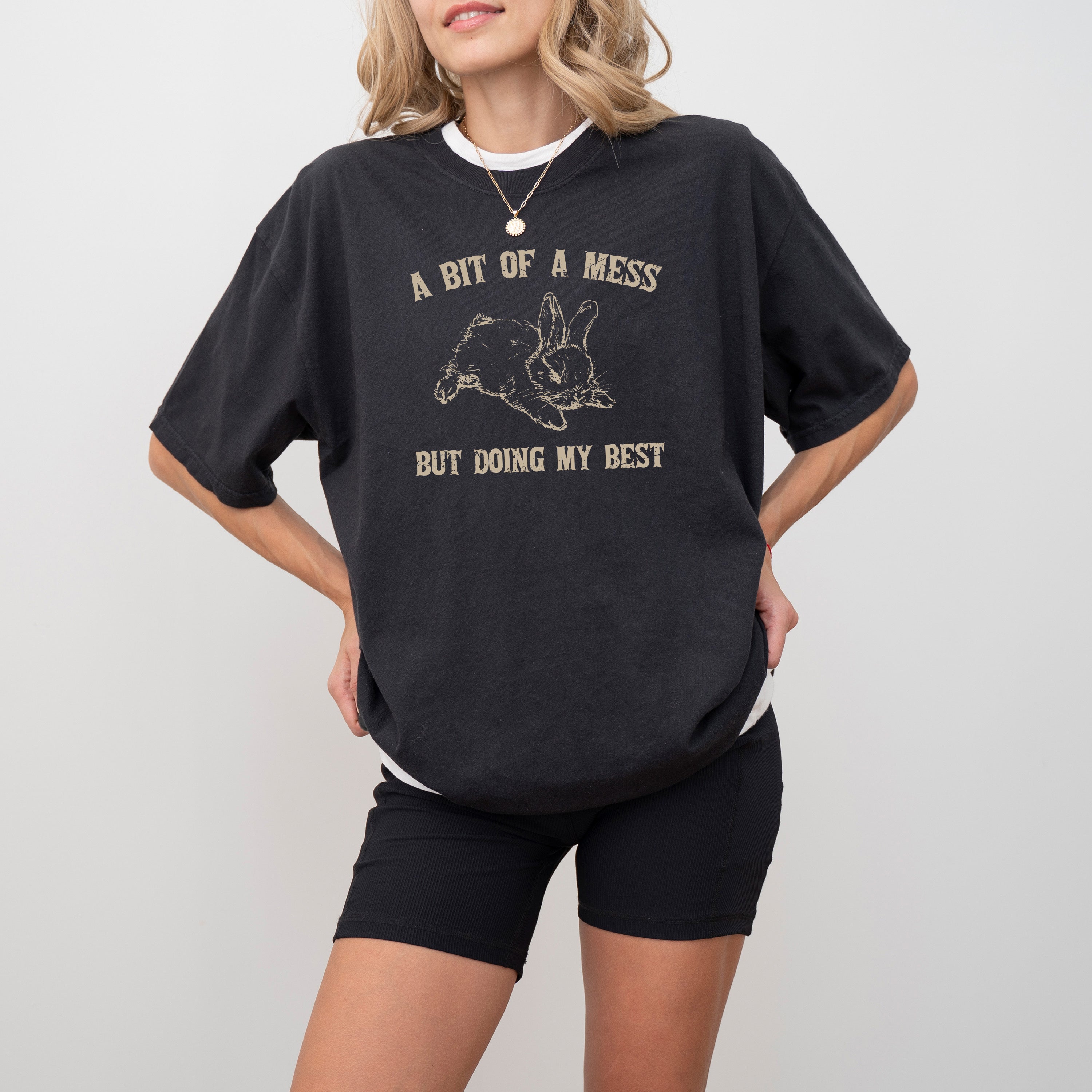 A Bit Of A Mess, Doing My Best, Cute Bunny, Rabbit, Funny, Aesthetic, Meme, Tshirt Comfort Colors T-Shirt