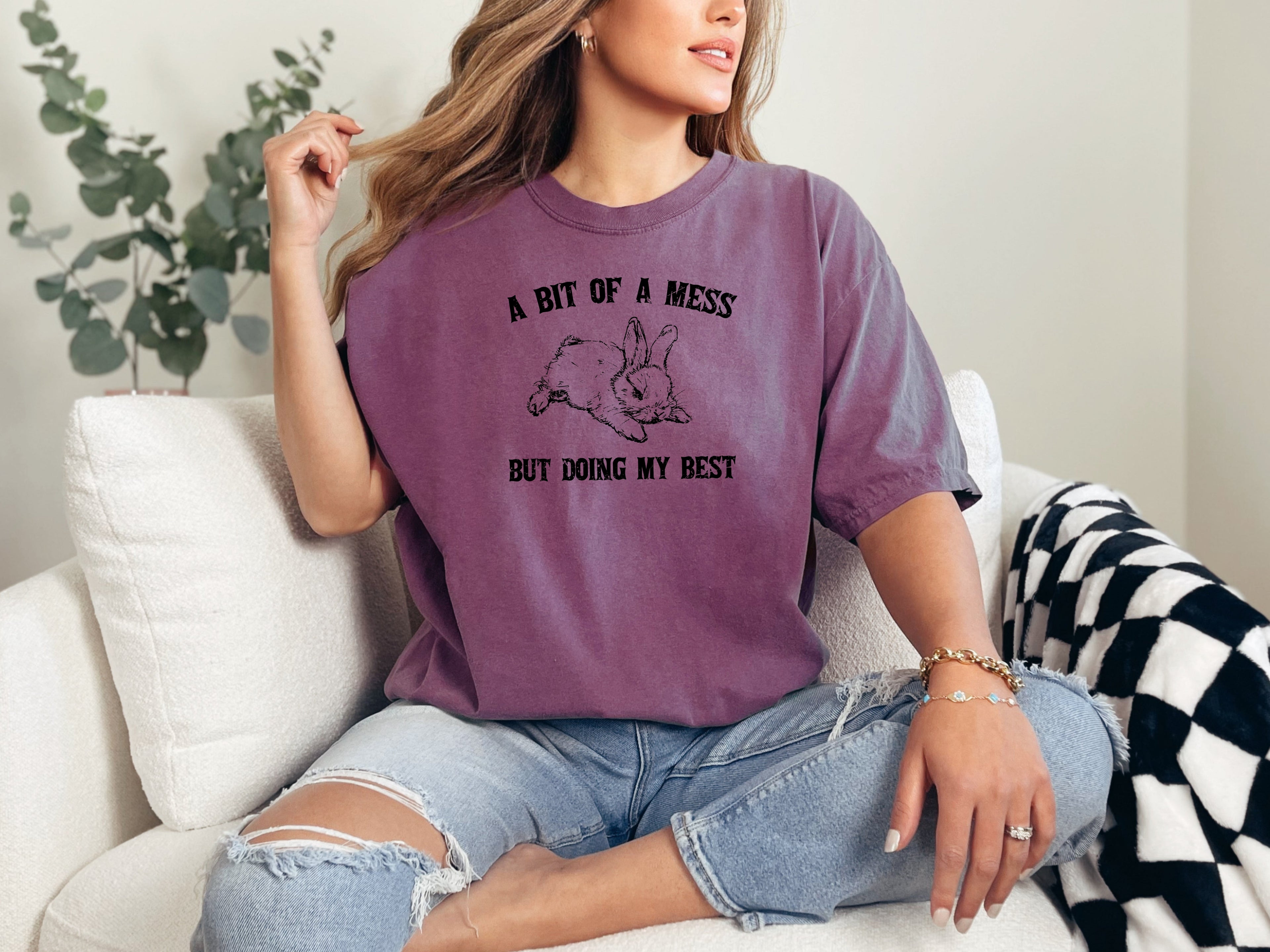 A Bit Of A Mess, Doing My Best, Cute Bunny, Rabbit, Funny, Aesthetic, Meme, Tshirt Comfort Colors T-Shirt