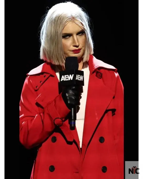 AEW Collision 2025 Toni Storm Red Wool Coat Clanton Jacket