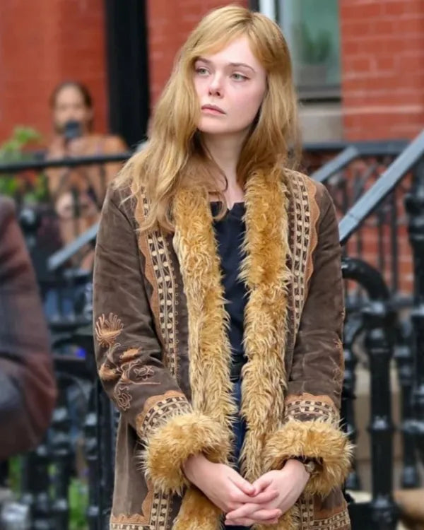 A Complete Unknown 2024 Elle Fanning Suede Fur Jacket