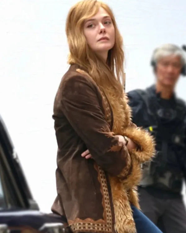 A Complete Unknown 2024 Elle Fanning Suede Fur Jacket