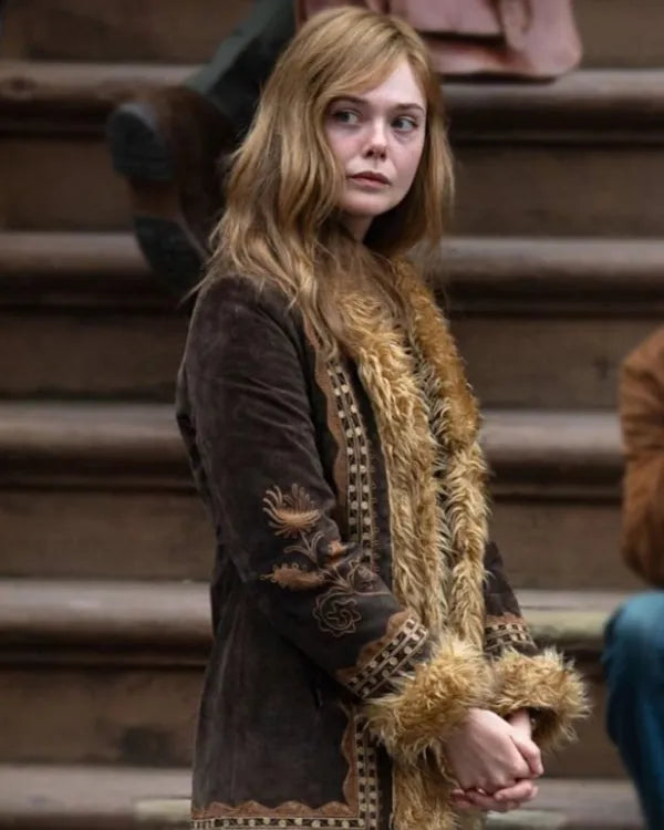 A Complete Unknown 2024 Elle Fanning Suede Fur Jacket