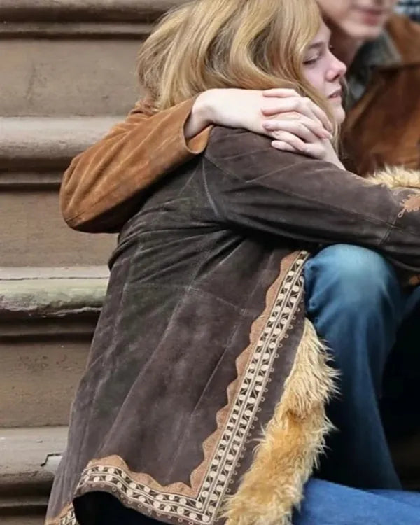A Complete Unknown 2024 Elle Fanning Suede Fur Jacket