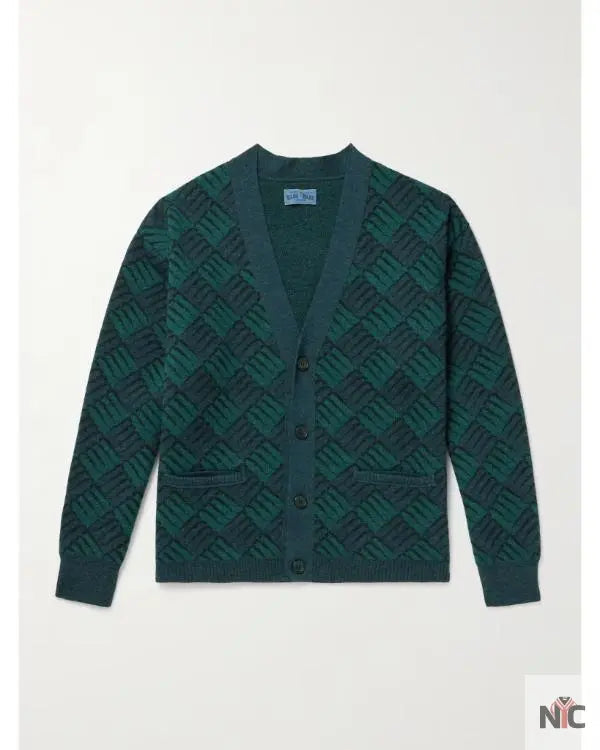 Access Hollywood Nick Offerman Green & Blue Printed Cardigan Clanton Jacket