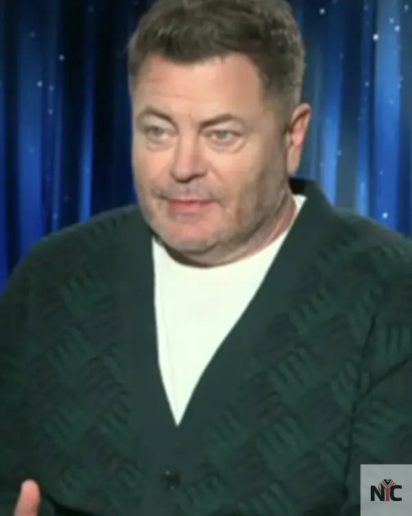 Access Hollywood Nick Offerman Green & Blue Printed Cardigan Clanton Jacket