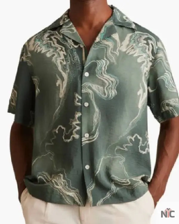 Access Hollywood Scott Evans Green Printed Shirt Clanton Jacket