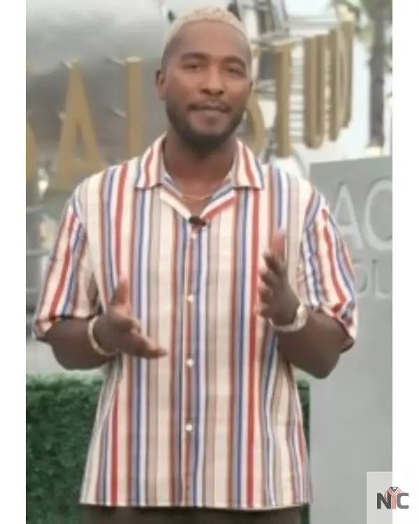 Access Hollywood Scott Evans Striped Short Sleeve Shirt Clanton Jacket