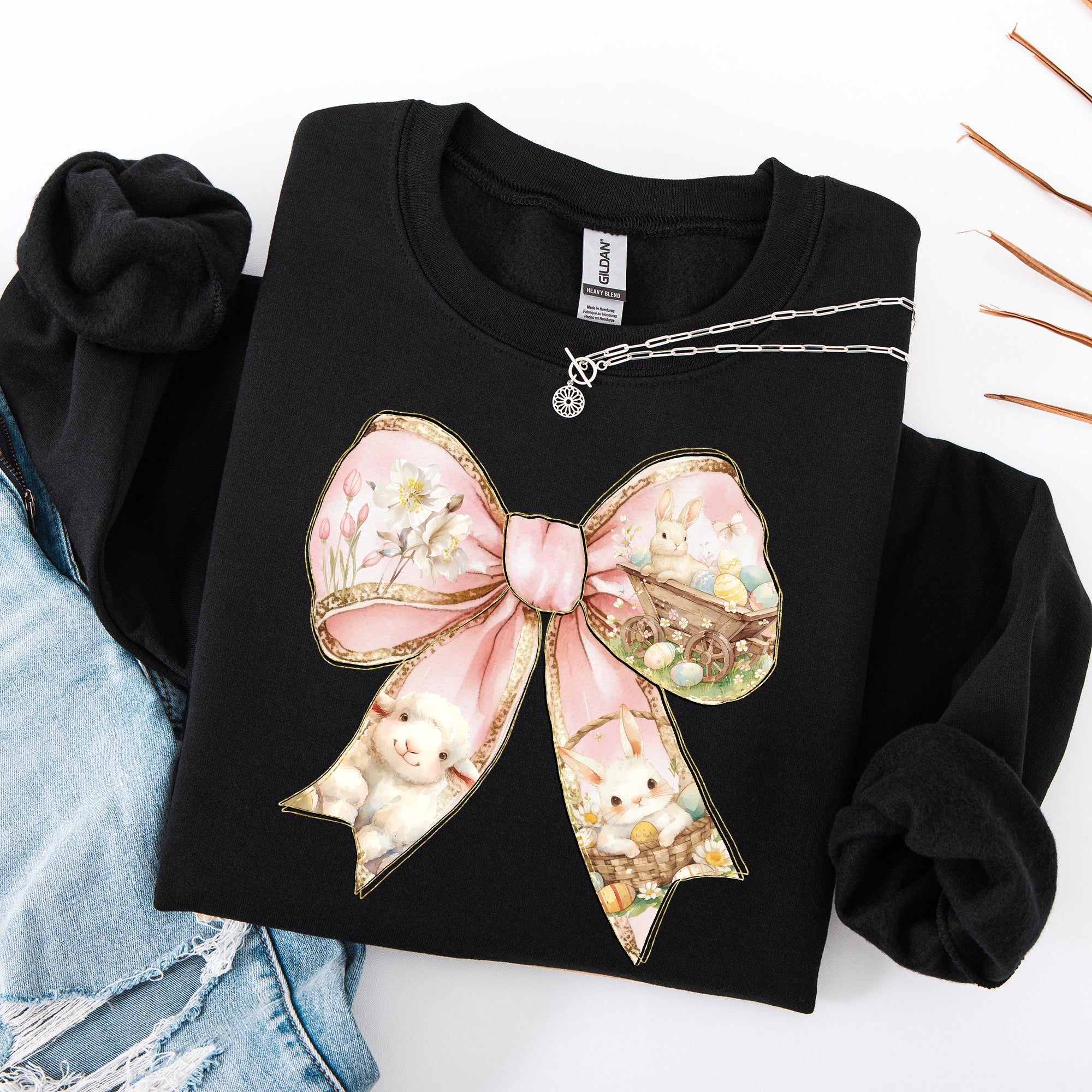 Adorable Bow, Ribbon, Easter, Bunny, Jesus, Rabbit, Holiday Sweatshirt