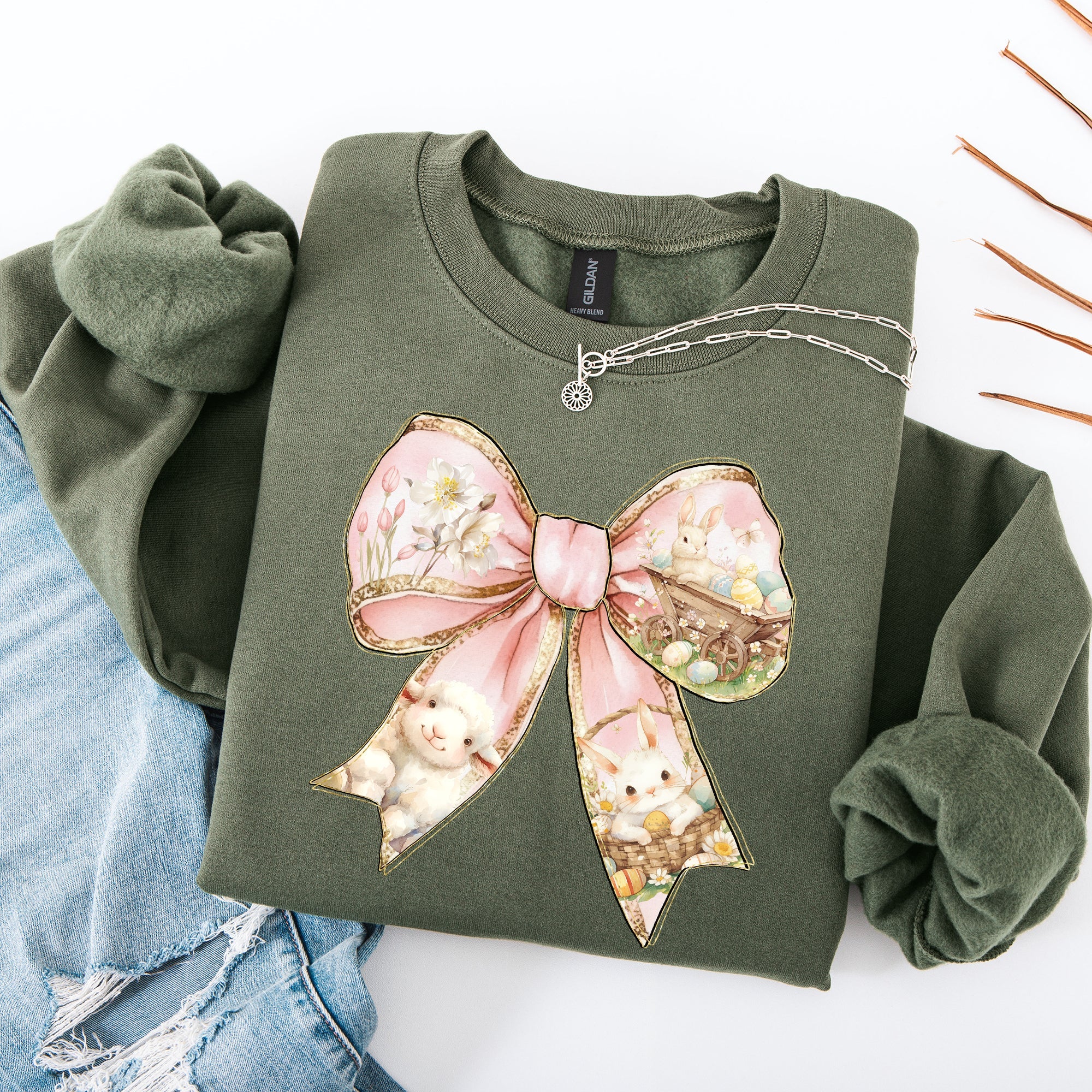 Adorable Bow, Ribbon, Easter, Bunny, Jesus, Rabbit, Holiday Sweatshirt