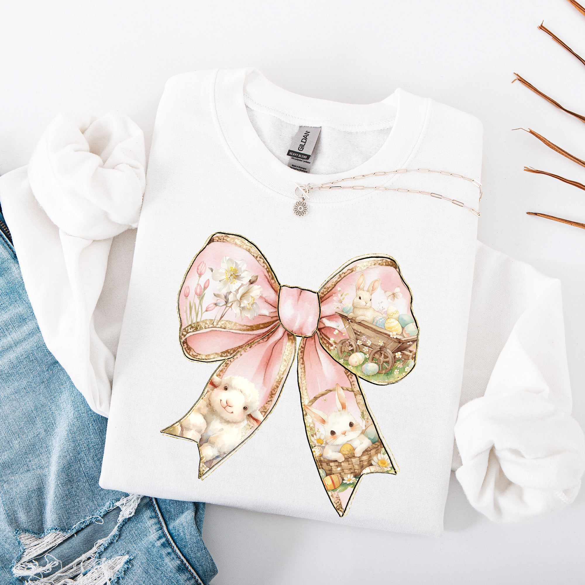 Adorable Bow, Ribbon, Easter, Bunny, Jesus, Rabbit, Holiday Sweatshirt