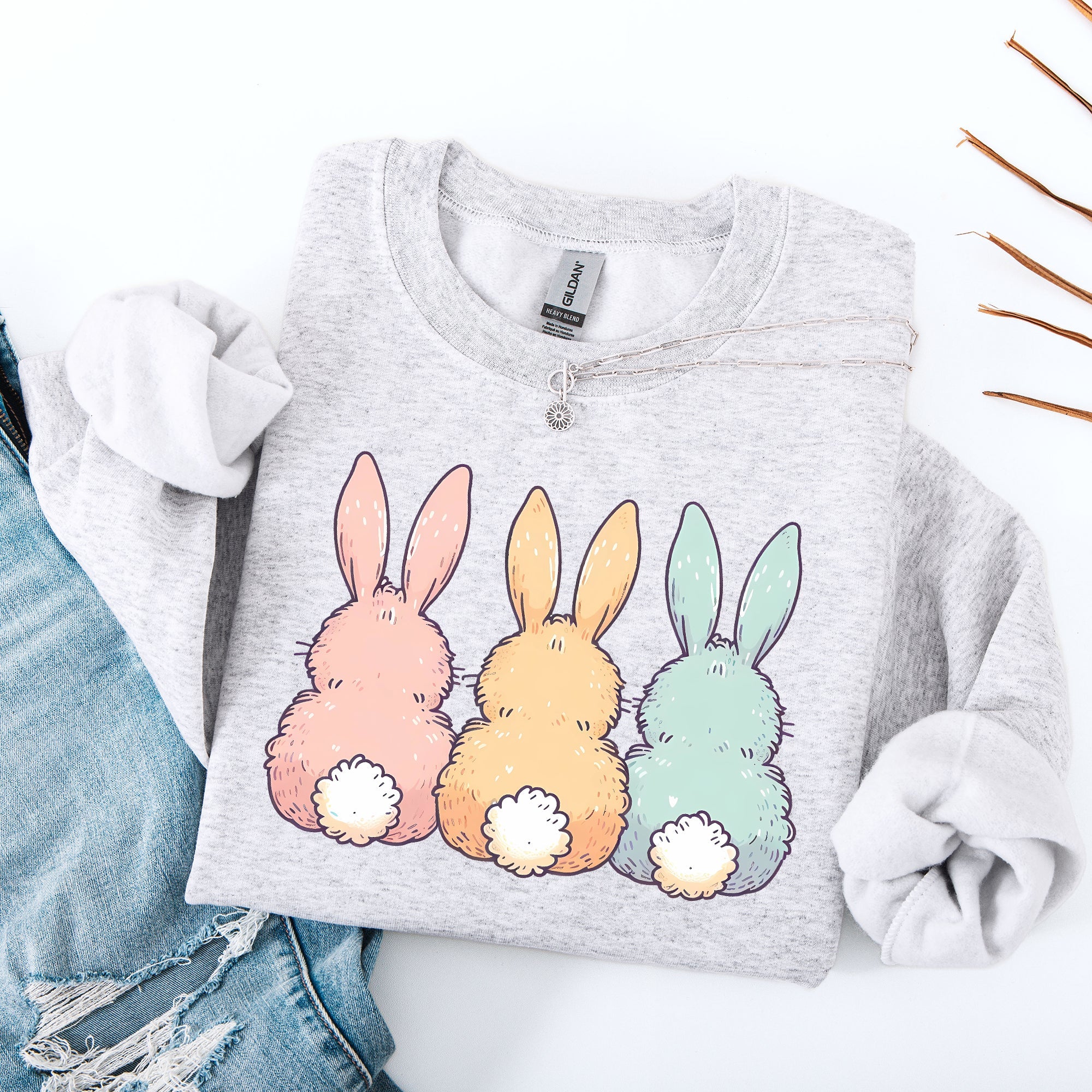 Adorable Bunnies In A Row, Easter, Bunny, Jesus, Rabbit, Holiday Sweatshirt