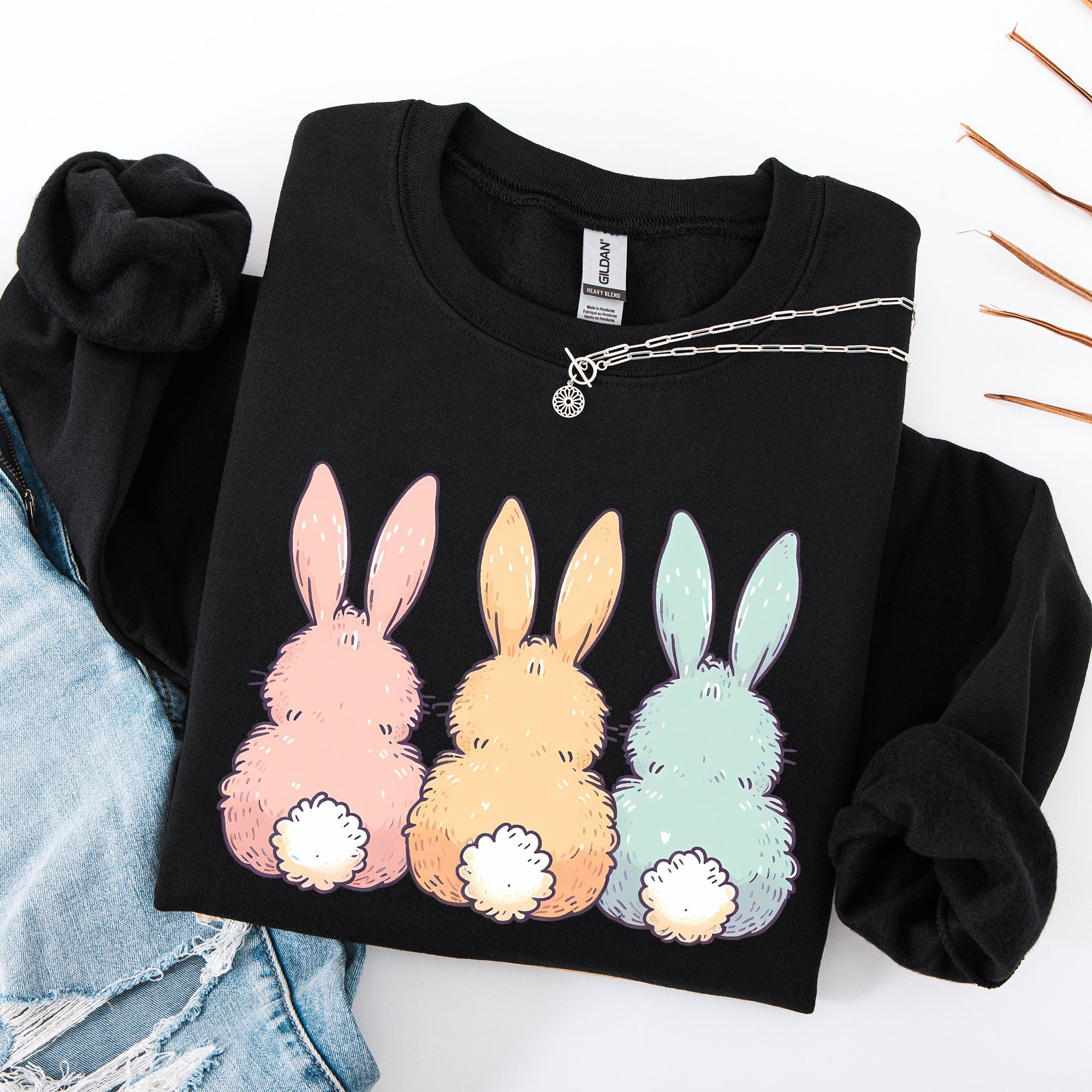 Adorable Bunnies In A Row, Easter, Bunny, Jesus, Rabbit, Holiday Sweatshirt
