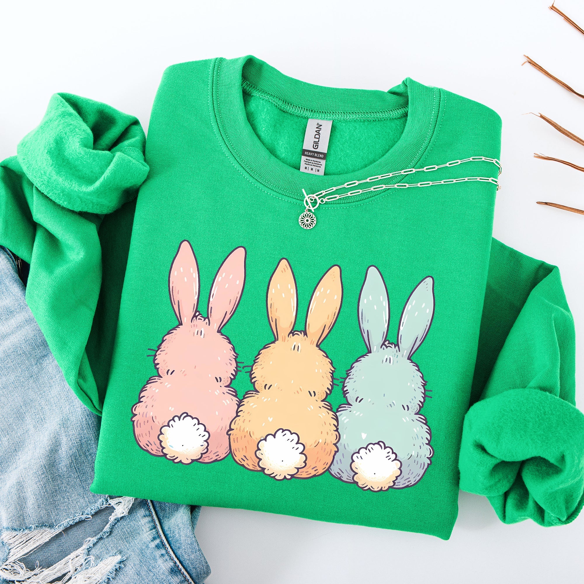 Adorable Bunnies In A Row, Easter, Bunny, Jesus, Rabbit, Holiday Sweatshirt