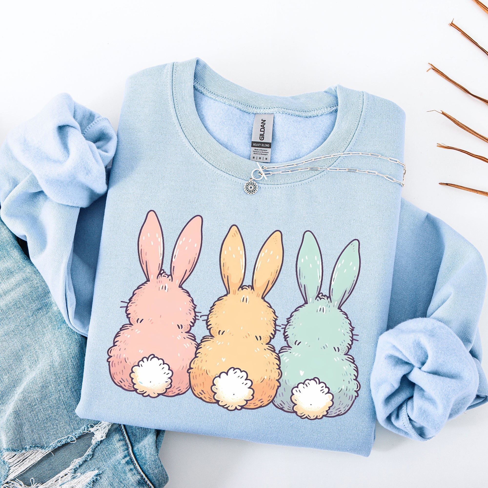 Adorable Bunnies In A Row, Easter, Bunny, Jesus, Rabbit, Holiday Sweatshirt