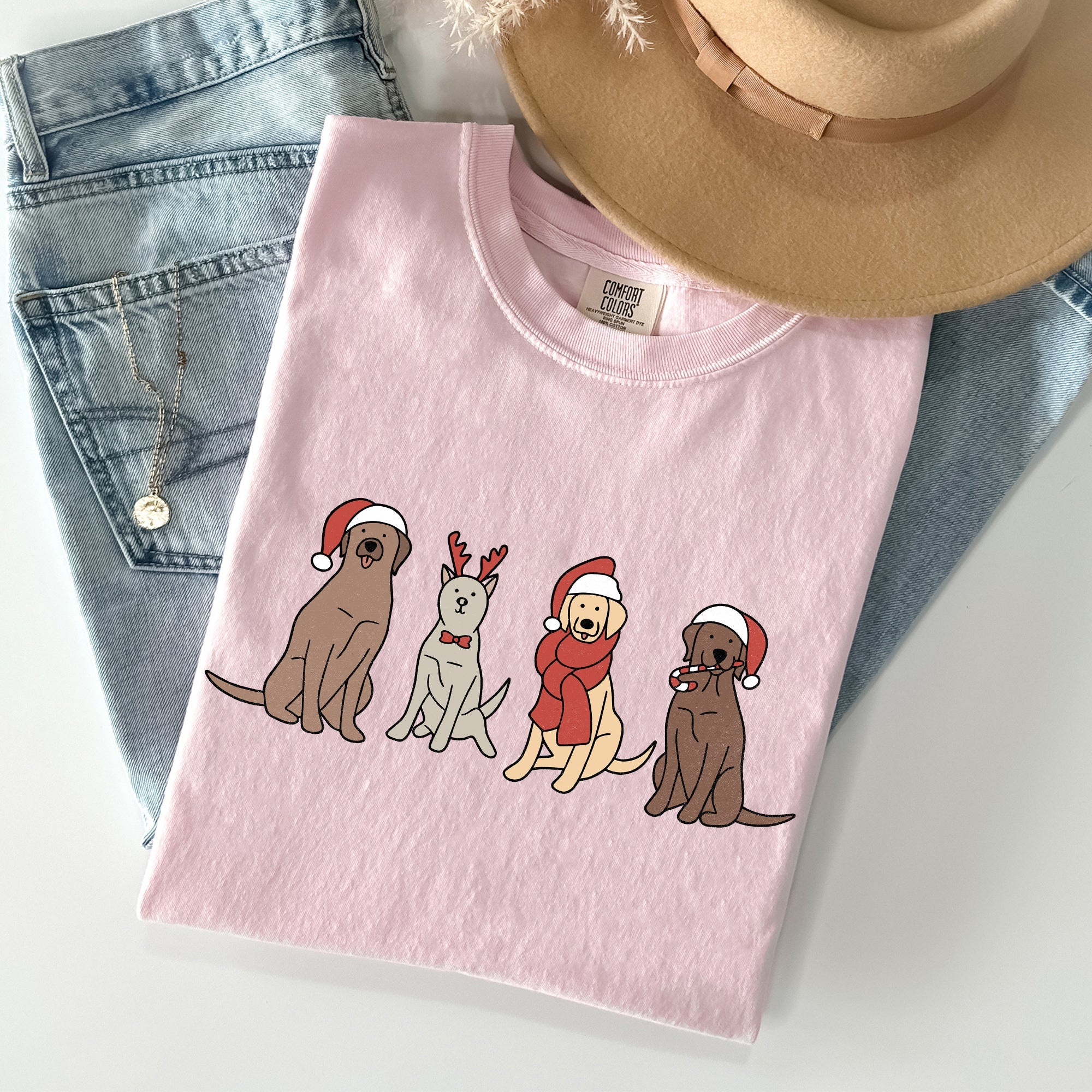 Adorable Christmas Dogs, Reindeer, Santa, Retro, Xmas Tshirt Comfort Colors T-Shirt