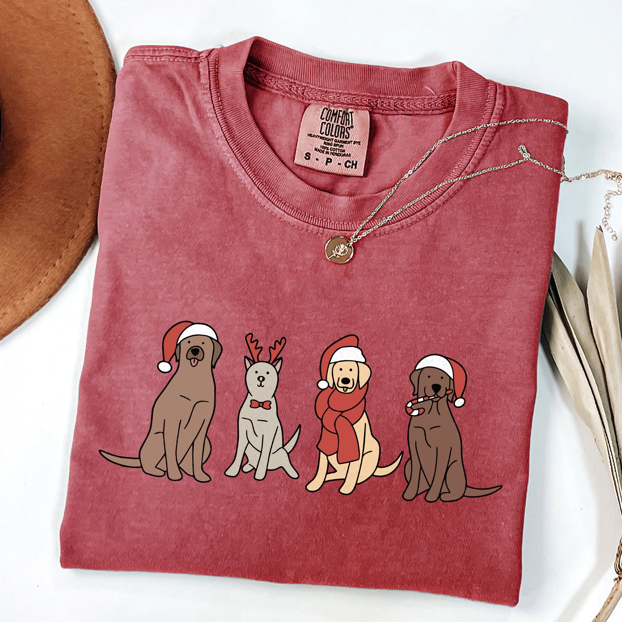 Adorable Christmas Dogs, Reindeer, Santa, Retro, Xmas Tshirt Comfort Colors T-Shirt