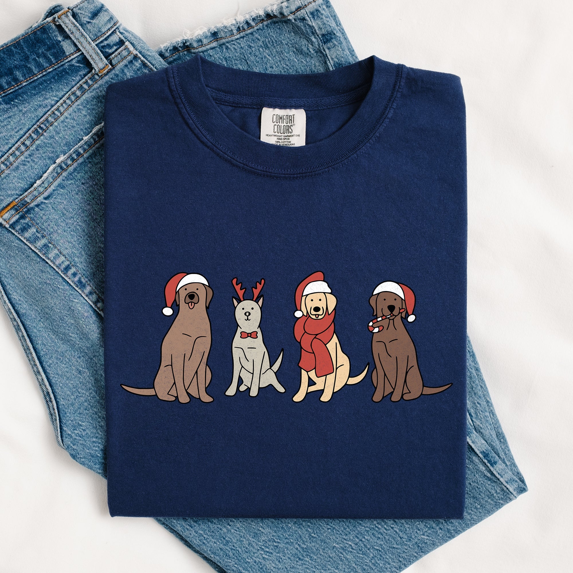 Adorable Christmas Dogs, Reindeer, Santa, Retro, Xmas Tshirt Comfort Colors T-Shirt