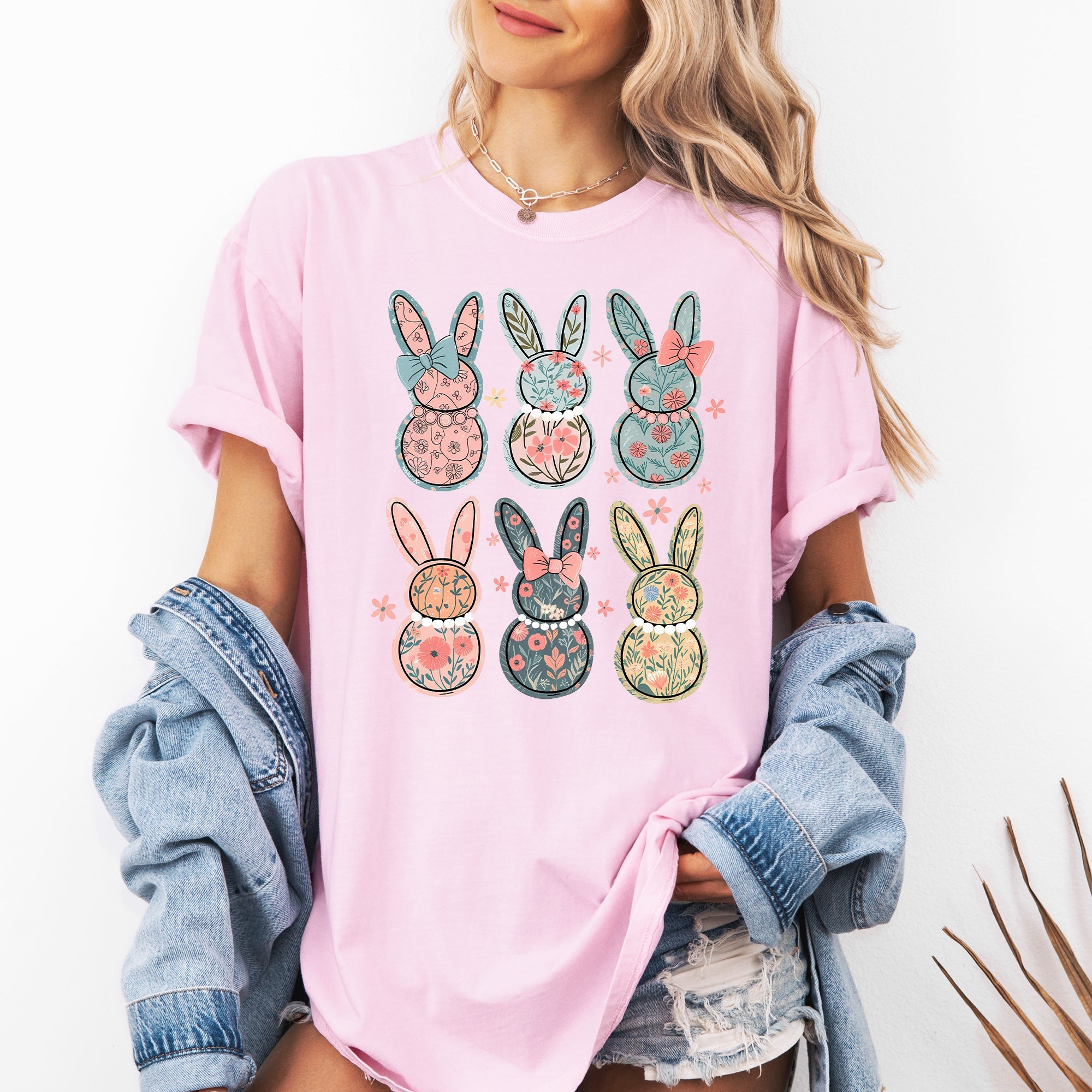 Adorable Floral Bunnies, Easter, Bunny, Jesus, Rabbit, Holiday Tshirt Comfort Colors T-Shirt