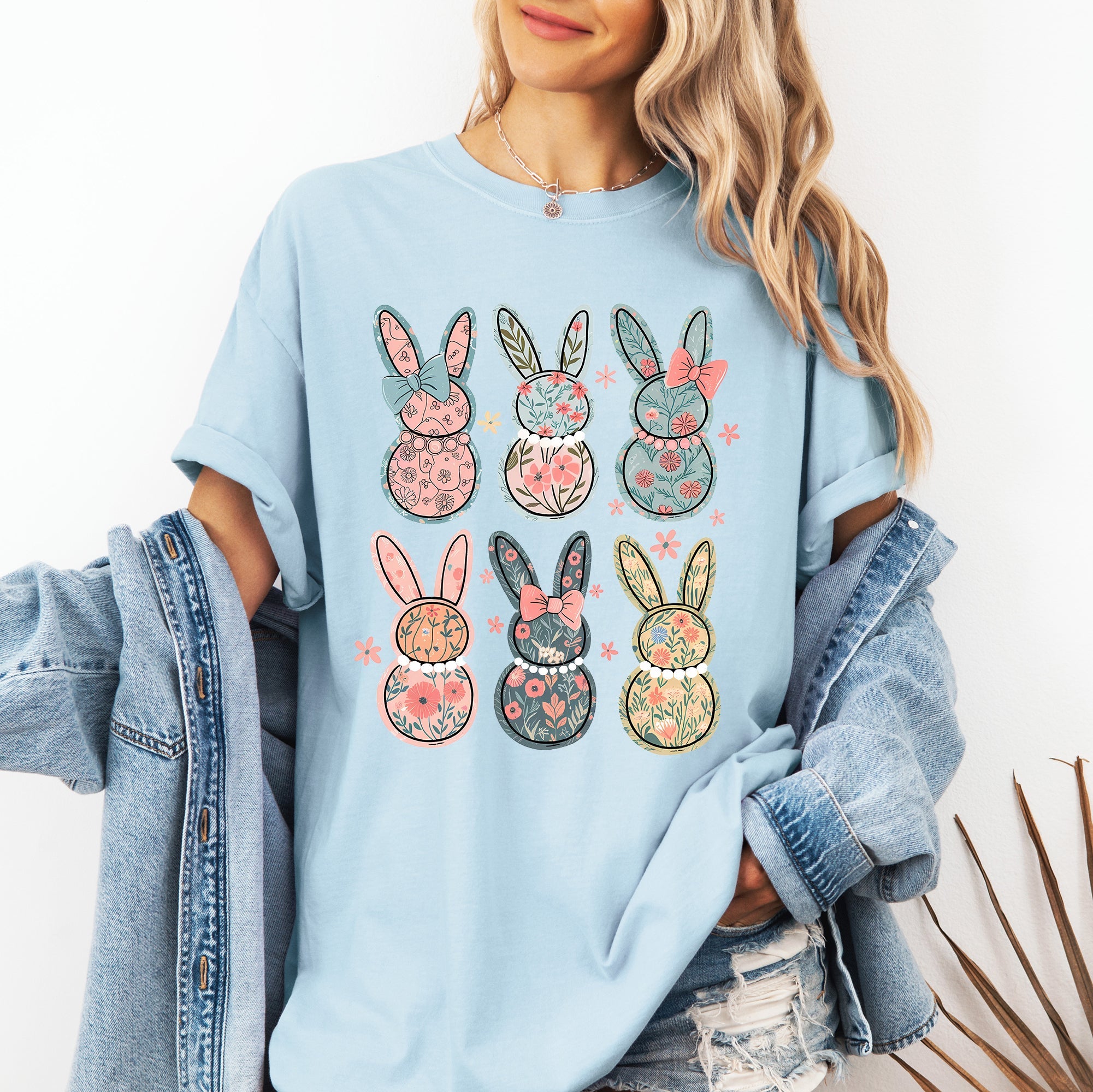 Adorable Floral Bunnies, Easter, Bunny, Jesus, Rabbit, Holiday Tshirt Comfort Colors T-Shirt