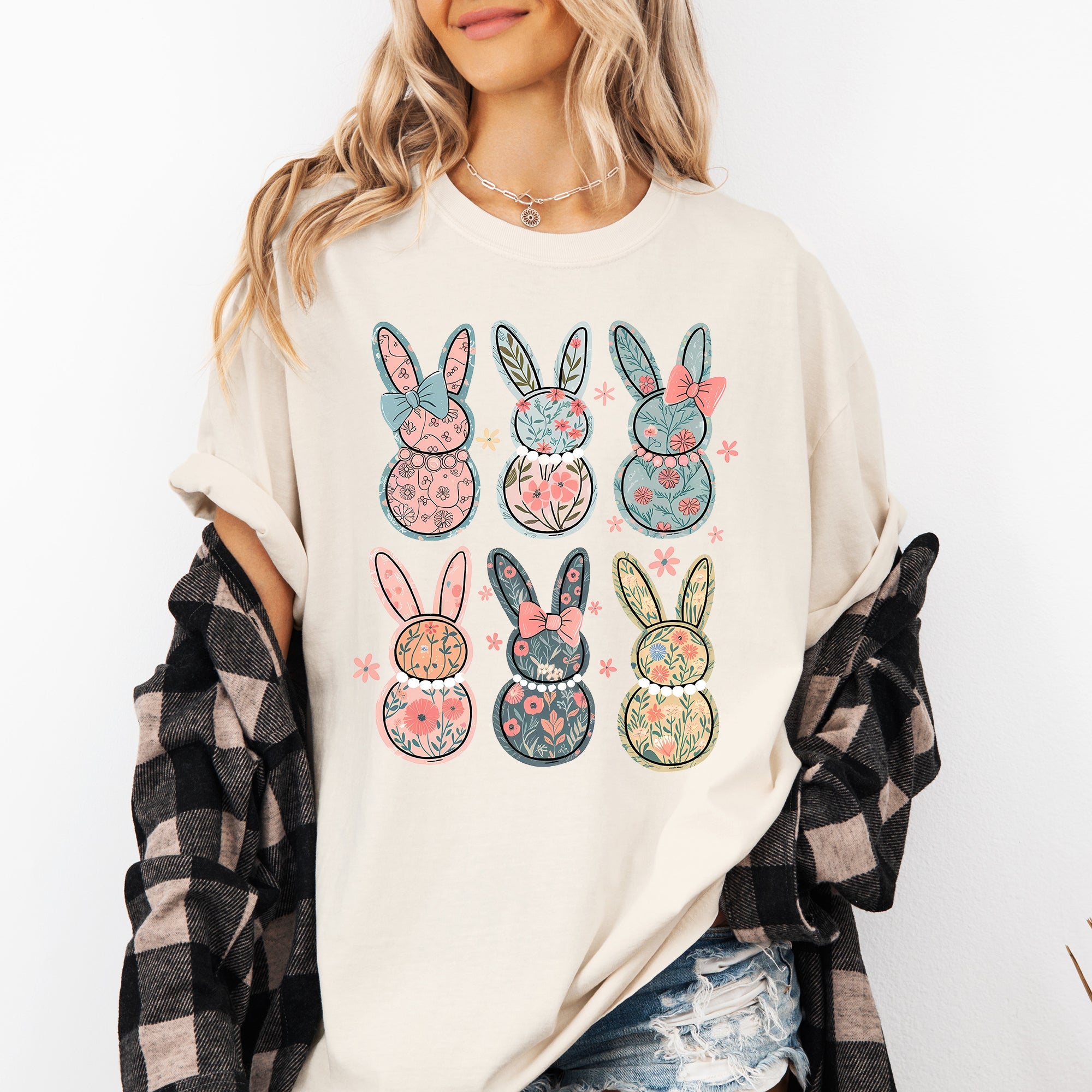 Adorable Floral Bunnies, Easter, Bunny, Jesus, Rabbit, Holiday Tshirt Comfort Colors T-Shirt
