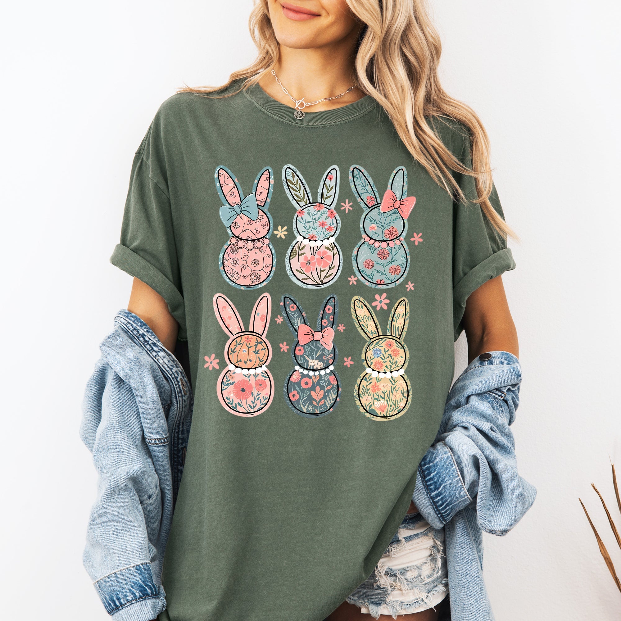 Adorable Floral Bunnies, Easter, Bunny, Jesus, Rabbit, Holiday Tshirt Comfort Colors T-Shirt