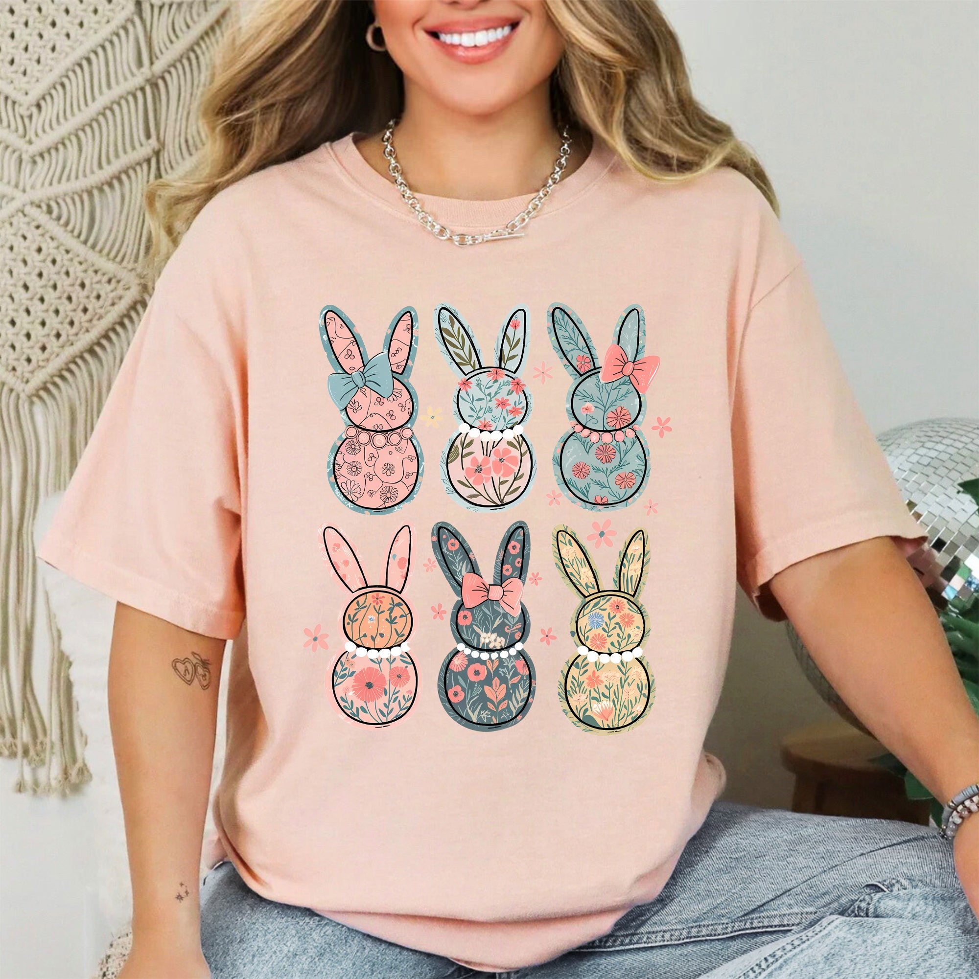 Adorable Floral Bunnies, Easter, Bunny, Jesus, Rabbit, Holiday Tshirt Comfort Colors T-Shirt