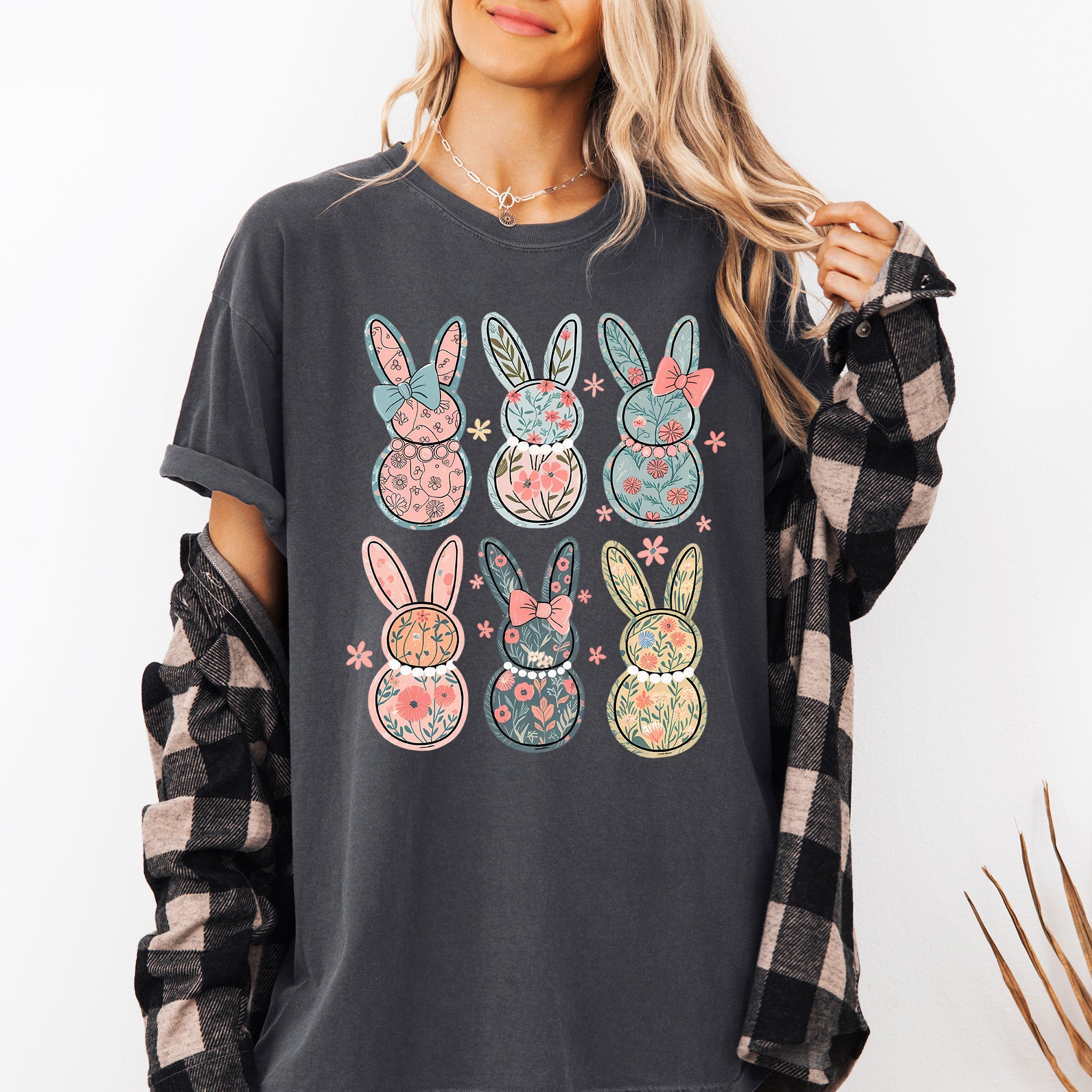 Adorable Floral Bunnies, Easter, Bunny, Jesus, Rabbit, Holiday Tshirt Comfort Colors T-Shirt