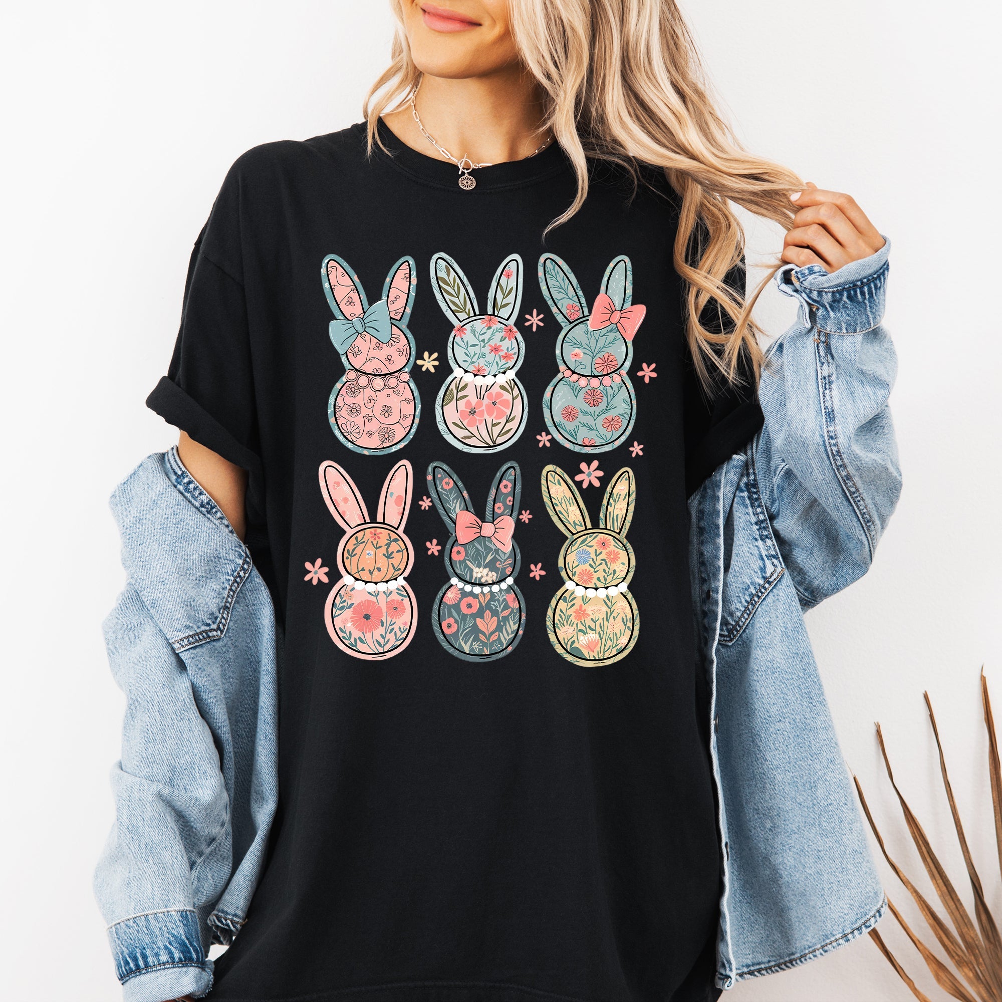 Adorable Floral Bunnies, Easter, Bunny, Jesus, Rabbit, Holiday Tshirt Comfort Colors T-Shirt