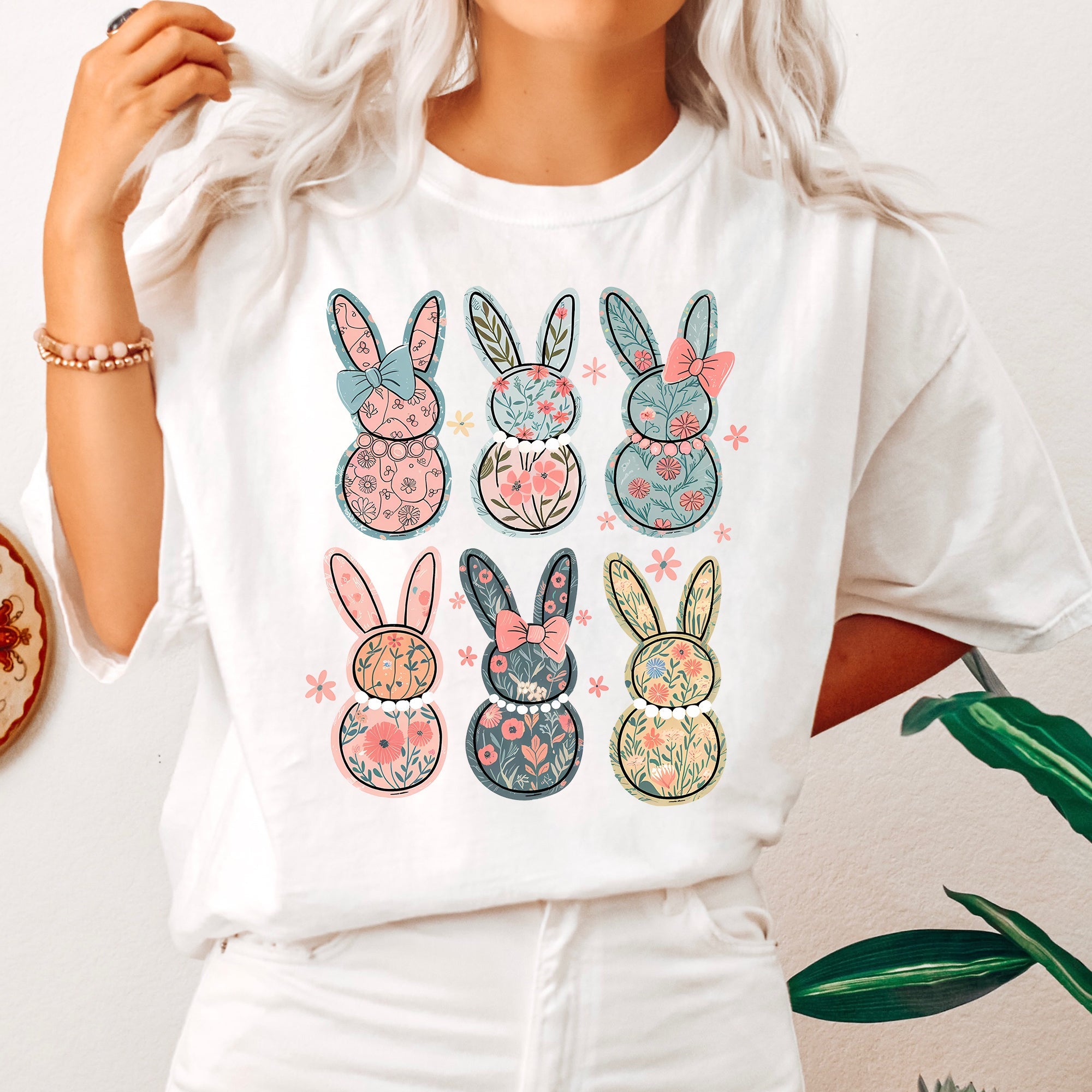 Adorable Floral Bunnies, Easter, Bunny, Jesus, Rabbit, Holiday Tshirt Comfort Colors T-Shirt