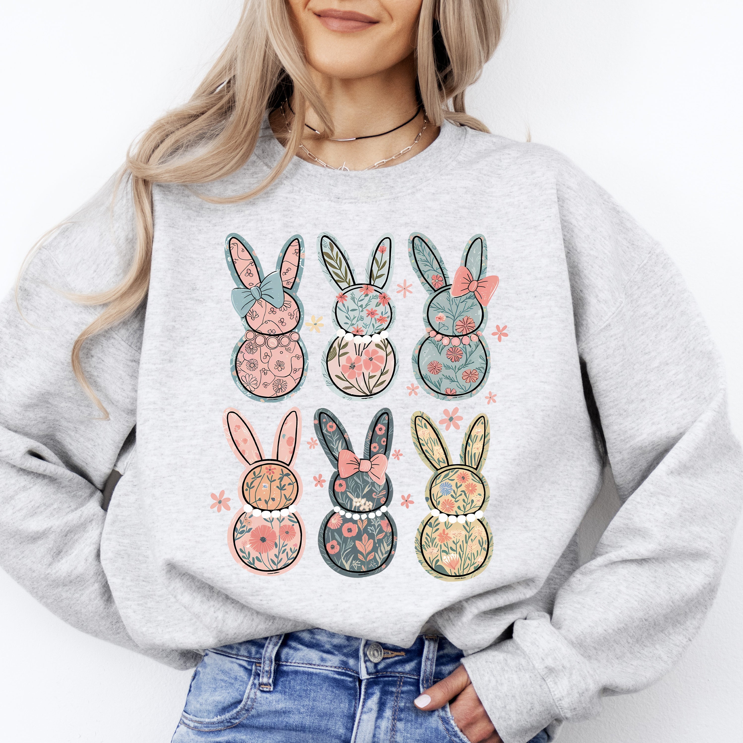 Adorable Floral Bunnies, Easter, Bunny, Jesus, Rabbit, Holiday Sweatshirt