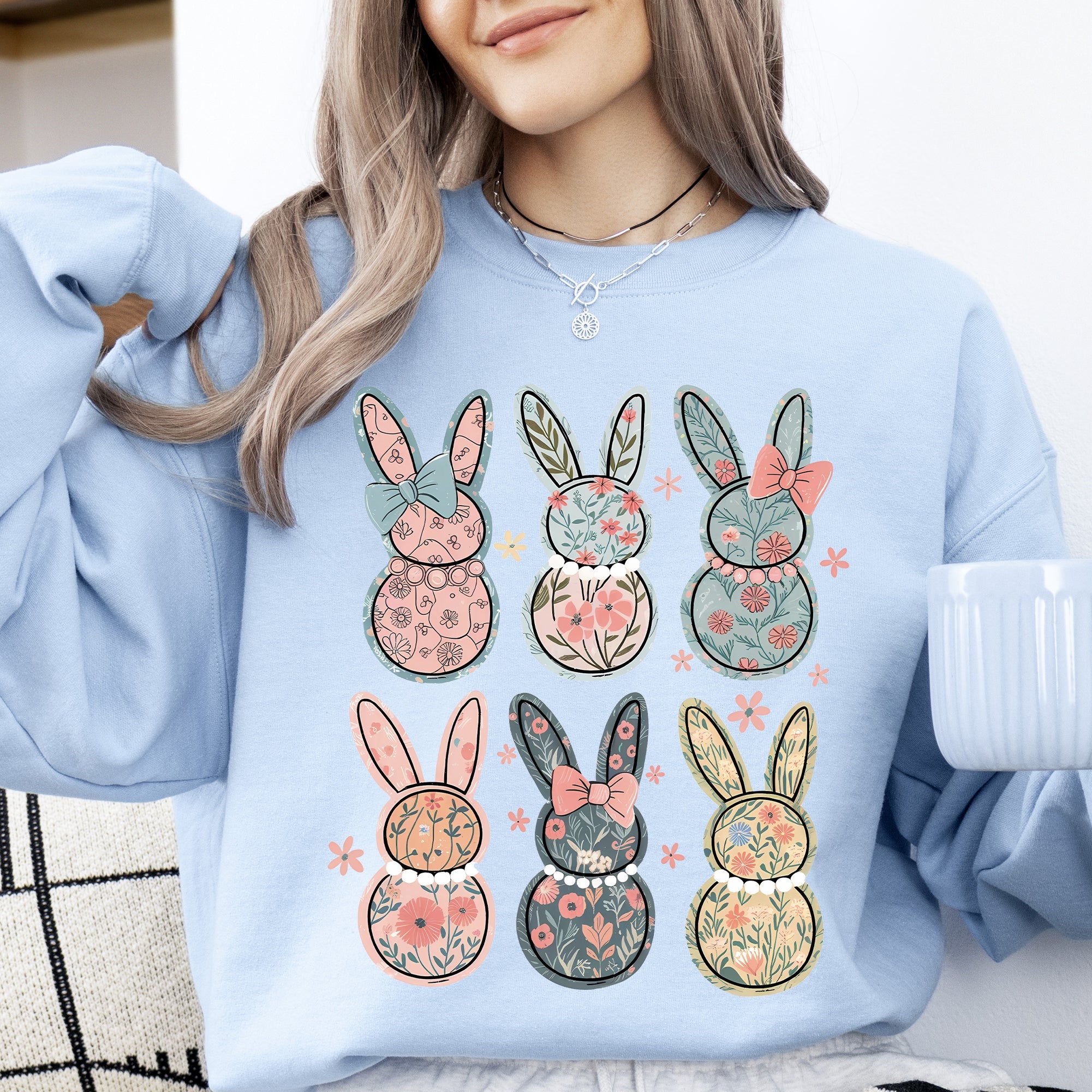Adorable Floral Bunnies, Easter, Bunny, Jesus, Rabbit, Holiday Sweatshirt