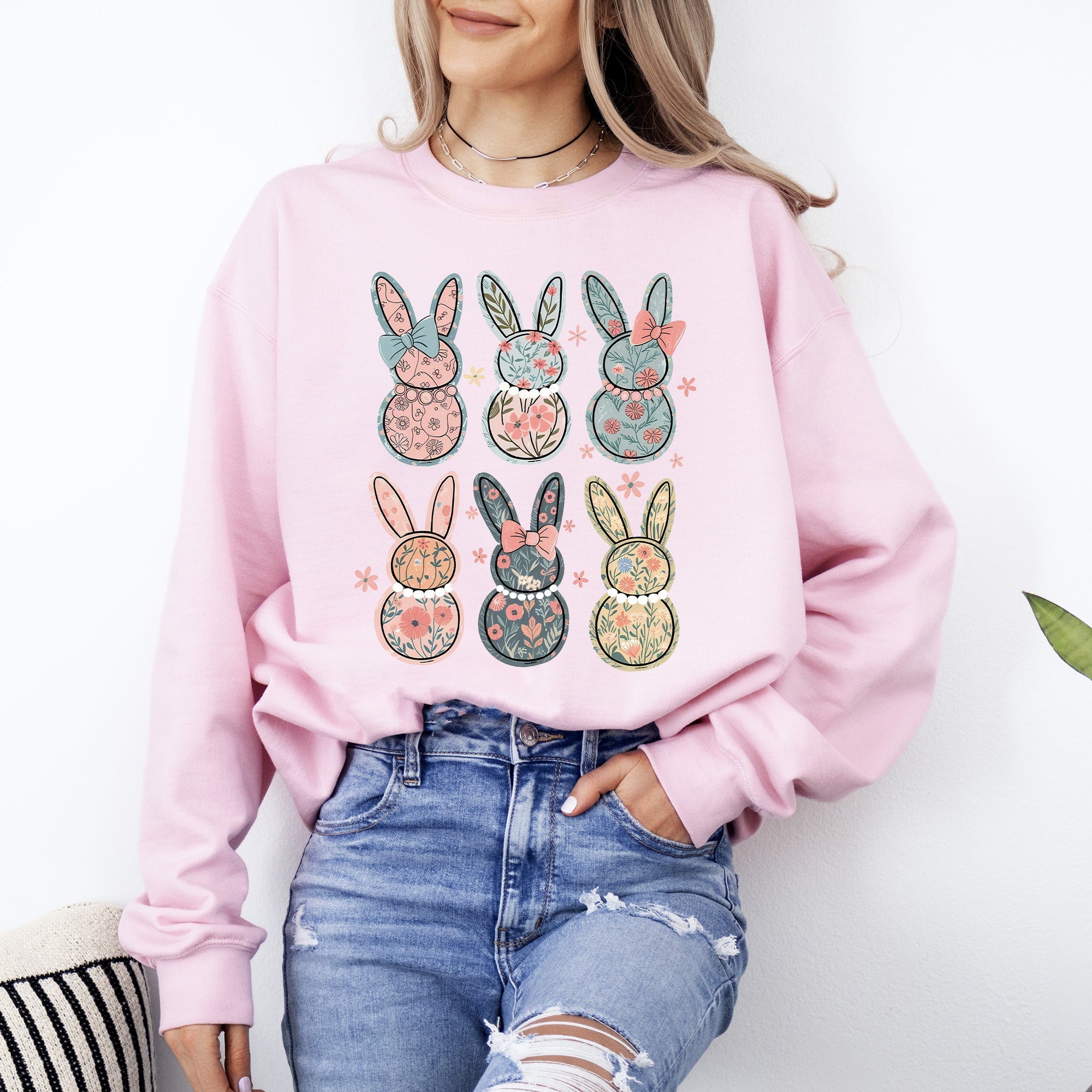 Adorable Floral Bunnies, Easter, Bunny, Jesus, Rabbit, Holiday Sweatshirt