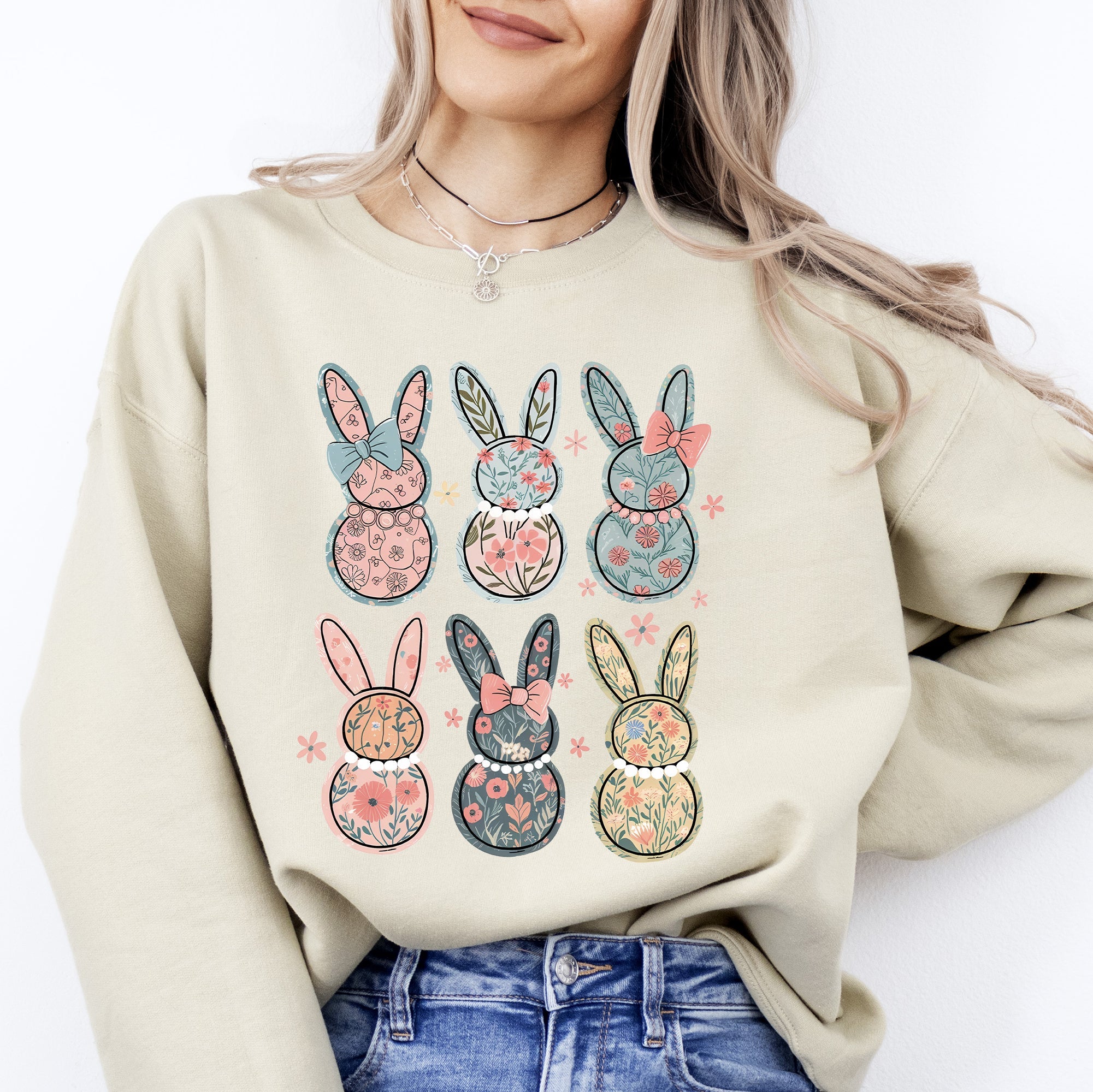 Adorable Floral Bunnies, Easter, Bunny, Jesus, Rabbit, Holiday Sweatshirt