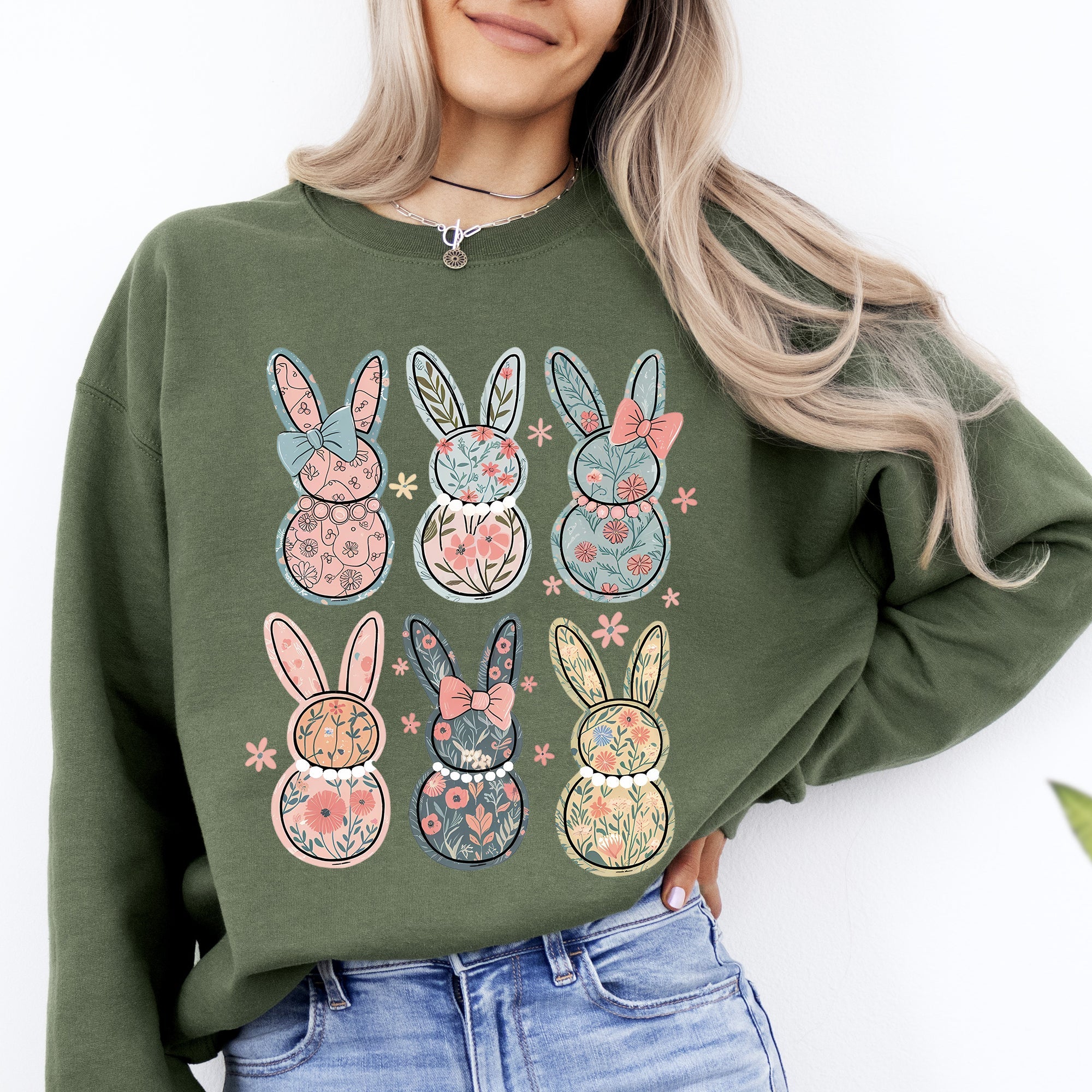 Adorable Floral Bunnies, Easter, Bunny, Jesus, Rabbit, Holiday Sweatshirt