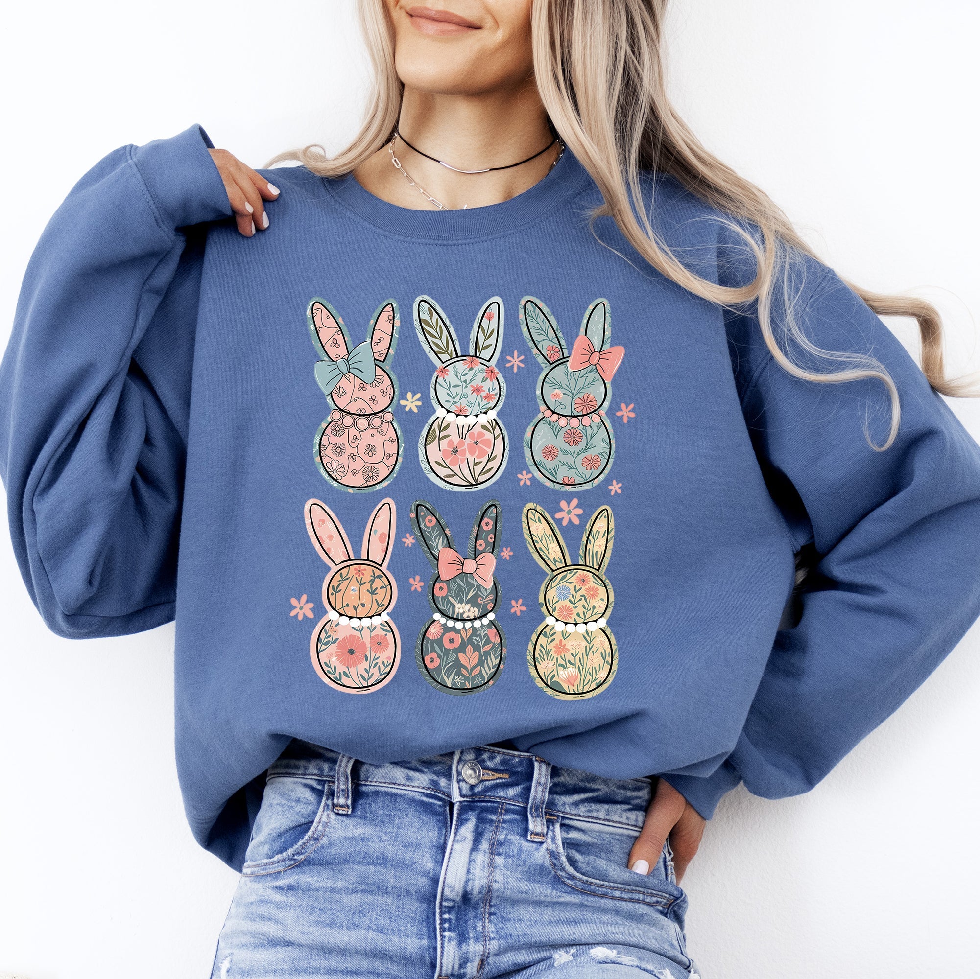 Adorable Floral Bunnies, Easter, Bunny, Jesus, Rabbit, Holiday Sweatshirt
