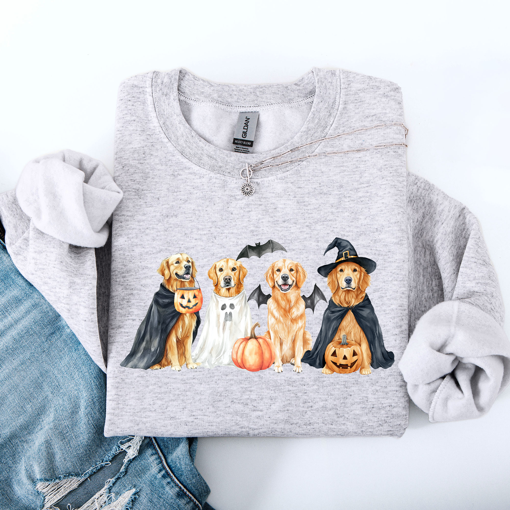 Adorable Halloween Dogs, Bats, Pumpkins, Spooky, Witch, Halloween Sweatshirt